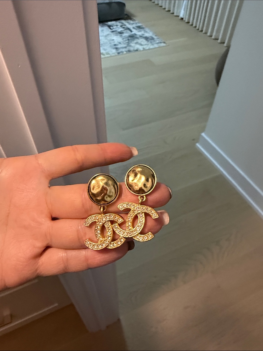 Gold Crystal Double CC Drop Earrings